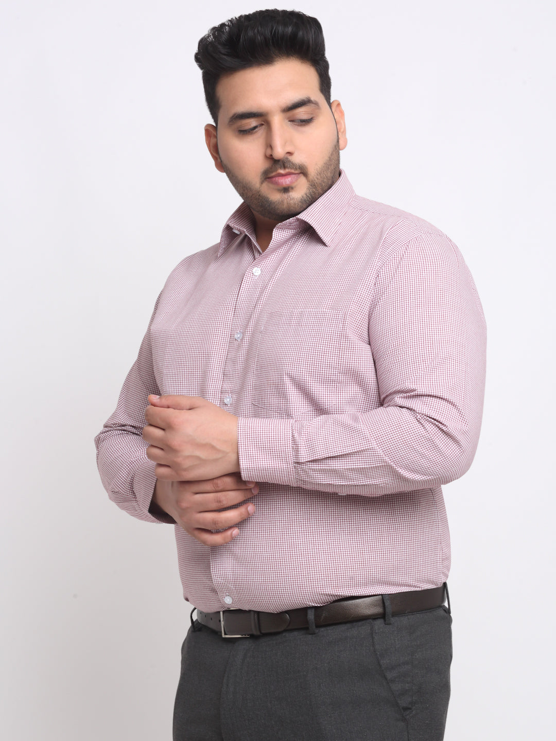Plus Size Maroon  White  Spread Collar Cotton Formal Shirt
