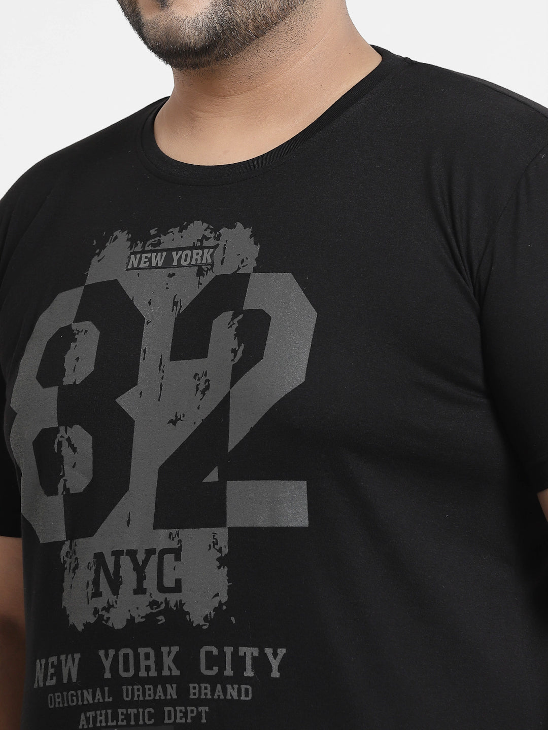 Plus Size Men  Black Printed Pure Cotton T-shirt