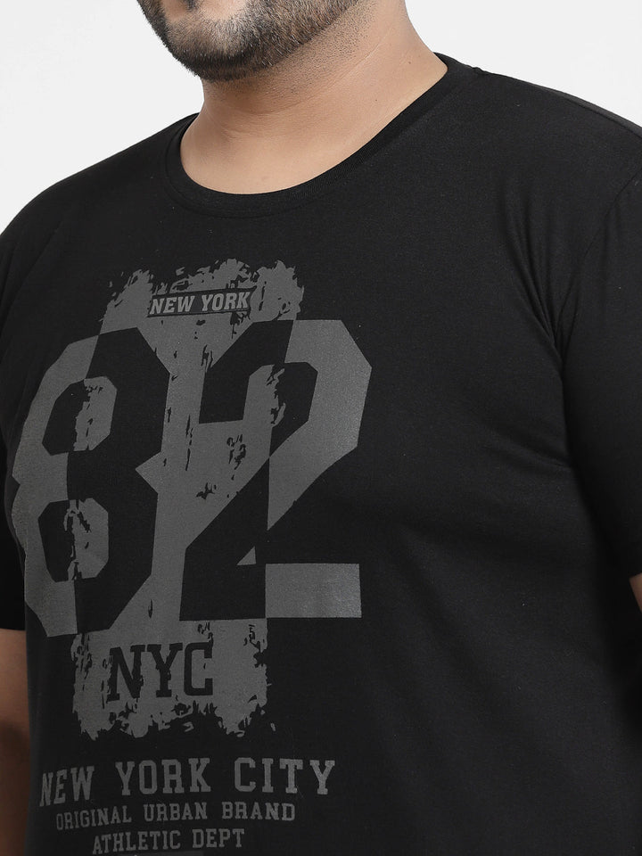 Plus Size Men  Black Printed Pure Cotton T-shirt