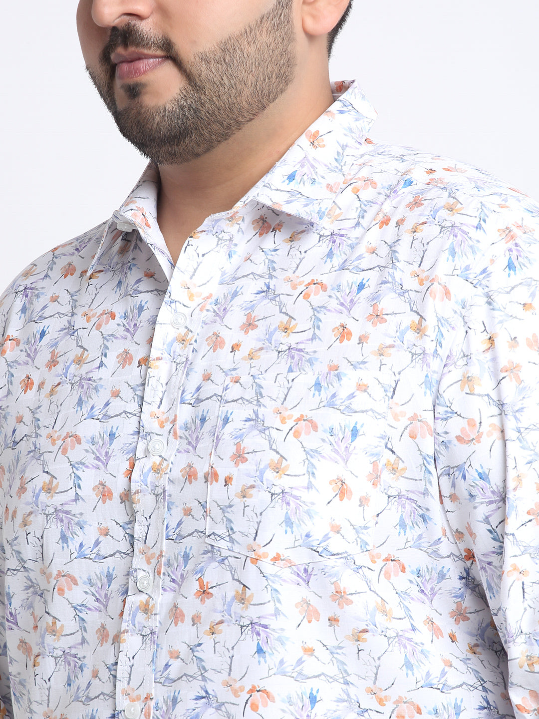 Plus Size Men  Floral Printed Cotton Casual Shirt