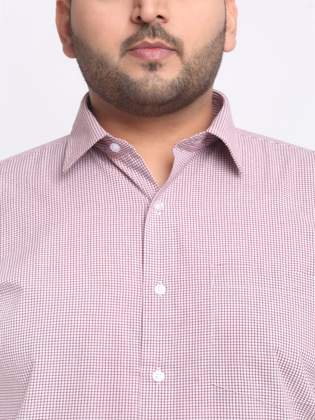Plus Size Maroon  White  Spread Collar Cotton Formal Shirt