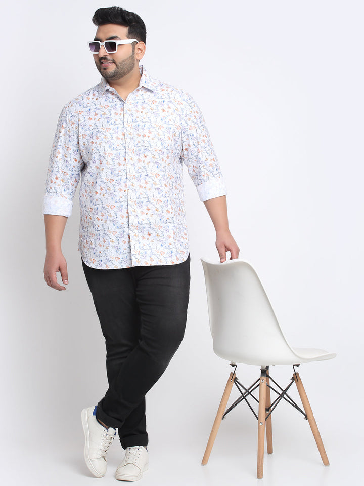 Plus Size Men  Floral Printed Cotton Casual Shirt