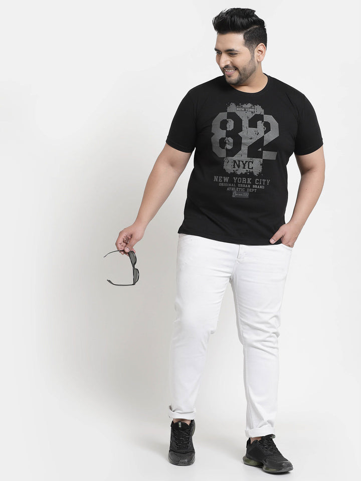 Plus Size Men  Black Printed Pure Cotton T-shirt