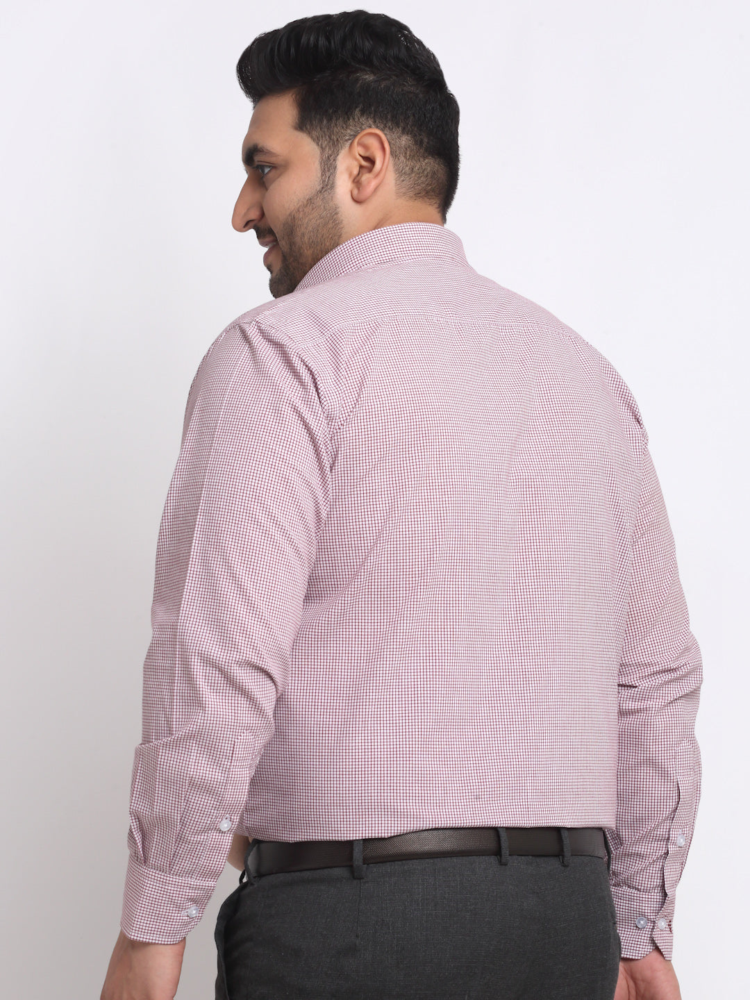 Plus Size Maroon  White  Spread Collar Cotton Formal Shirt