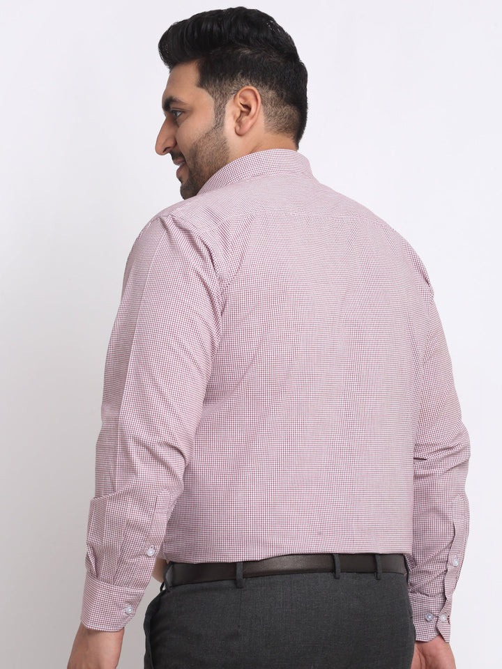 Plus Size Maroon  White  Spread Collar Cotton Formal Shirt