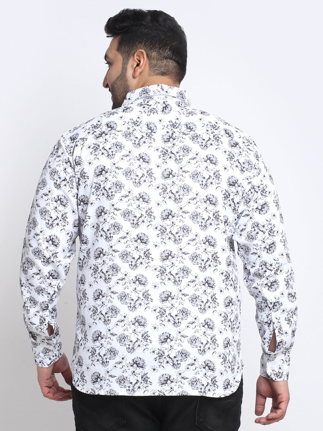 Plus Size Men  Floral Printed Cotton Casual Shirt
