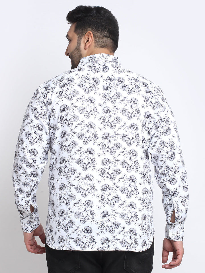 Plus Size Men  Floral Printed Cotton Casual Shirt