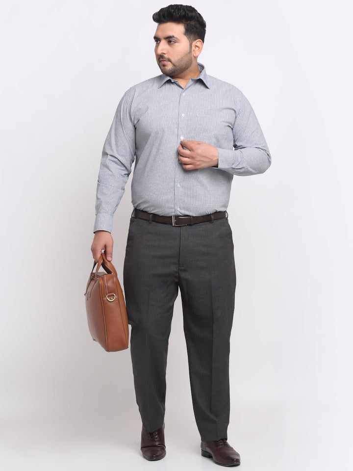 Plus Size  Black Spread Collar Opaque Cotton Formal Shirt