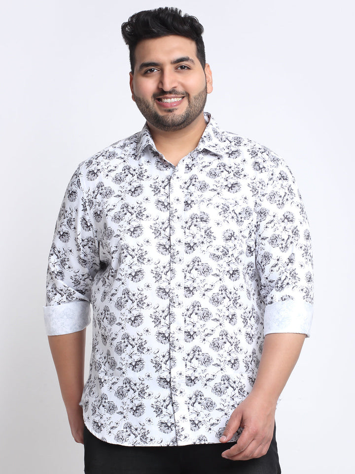 Plus Size Men  Floral Printed Cotton Casual Shirt