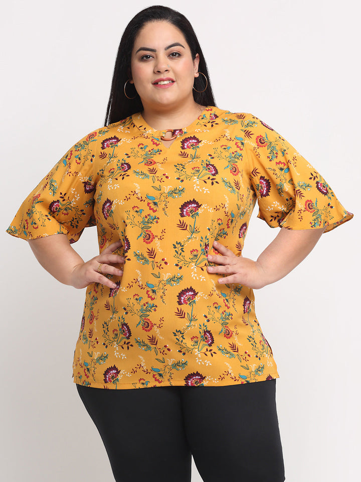 Plus Size Mustard Yellow  Floral Print Top