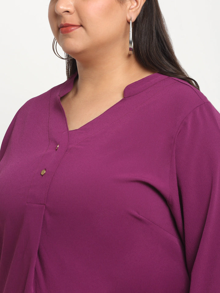 Plus Size Mandarin Collar Pleated Top
