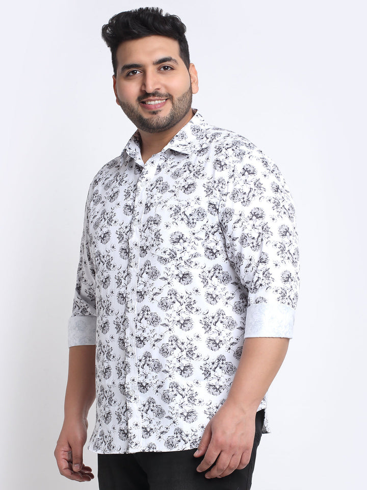 Plus Size Men  Floral Printed Cotton Casual Shirt