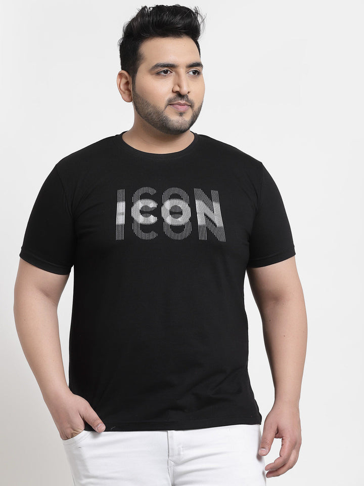Plus Size Men  Black Typography Printed T-shirt