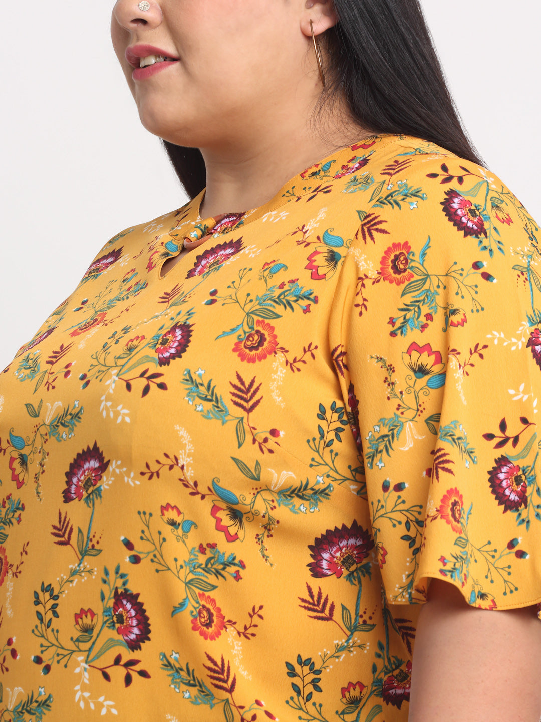 Plus Size Mustard Yellow  Floral Print Top