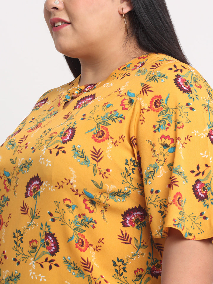 Plus Size Mustard Yellow  Floral Print Top