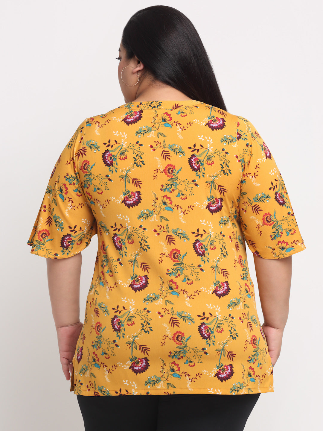 Plus Size Mustard Yellow  Floral Print Top