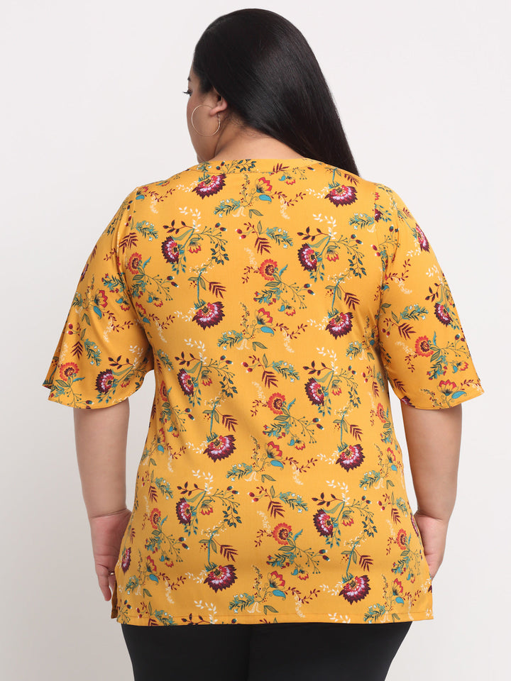 Plus Size Mustard Yellow  Floral Print Top