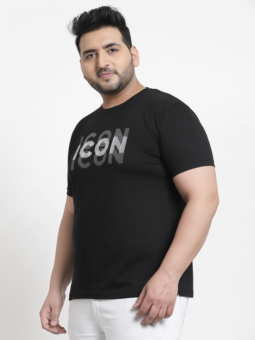 Plus Size Men  Black Typography Printed T-shirt