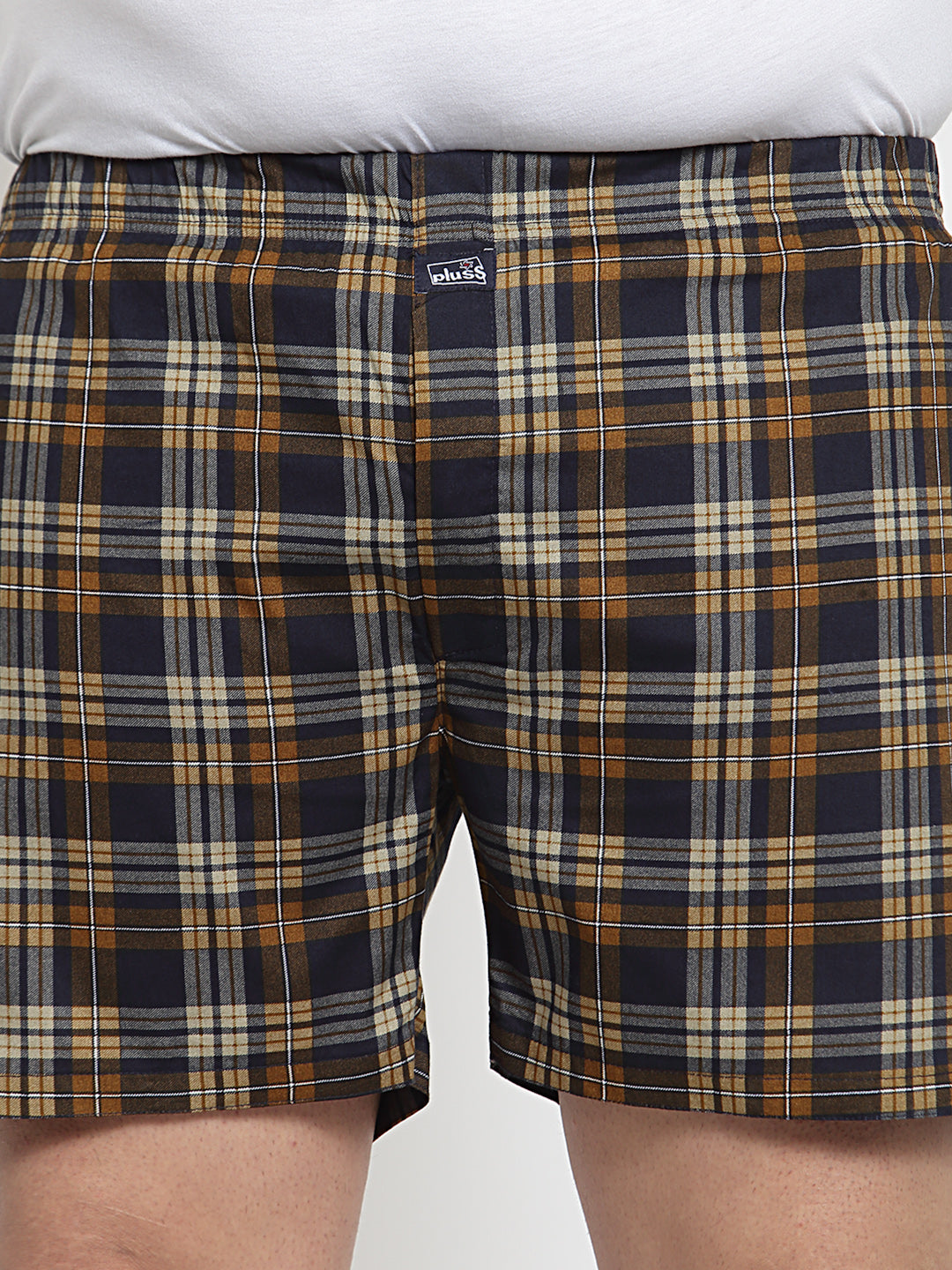 Plus Size Men Brown  Navy Blue Pure Cotton Checked Boxers MBX208E