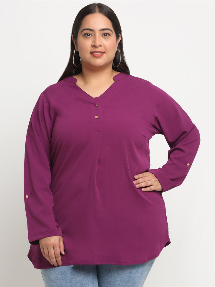 Plus Size Mandarin Collar Pleated Top
