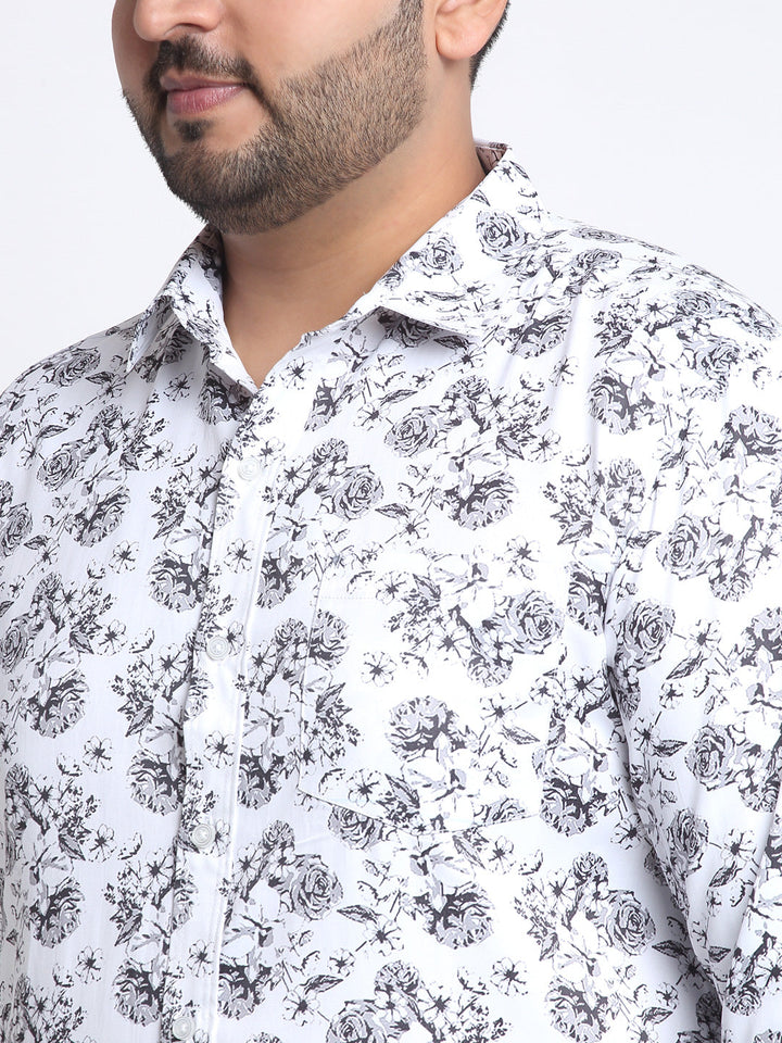 Plus Size Men  Floral Printed Cotton Casual Shirt