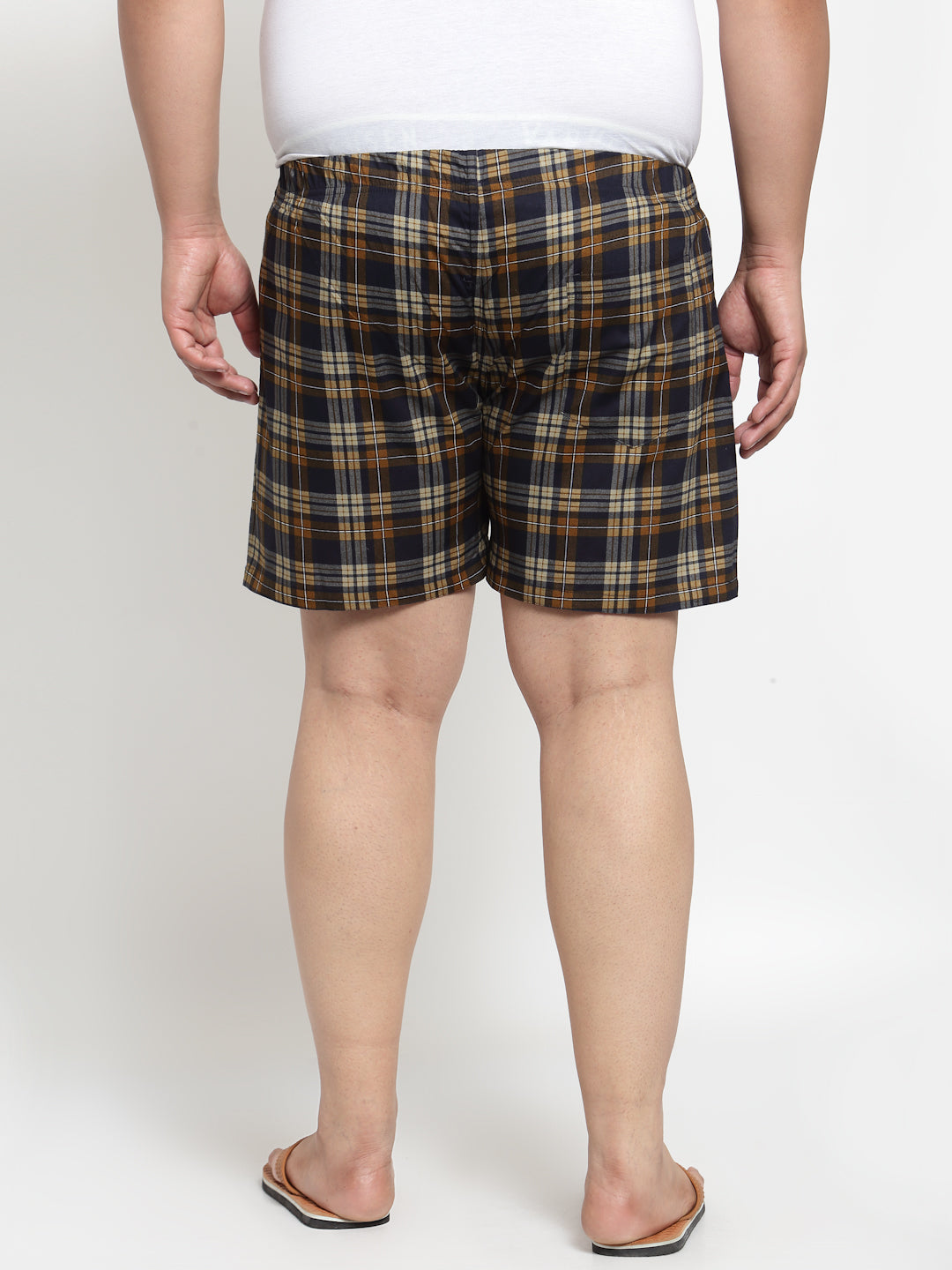 Plus Size Men Brown  Navy Blue Pure Cotton Checked Boxers MBX208E