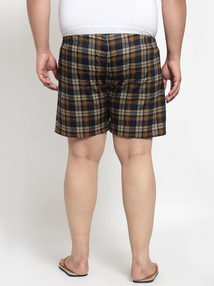 Plus Size Men Brown  Navy Blue Pure Cotton Checked Boxers MBX208E