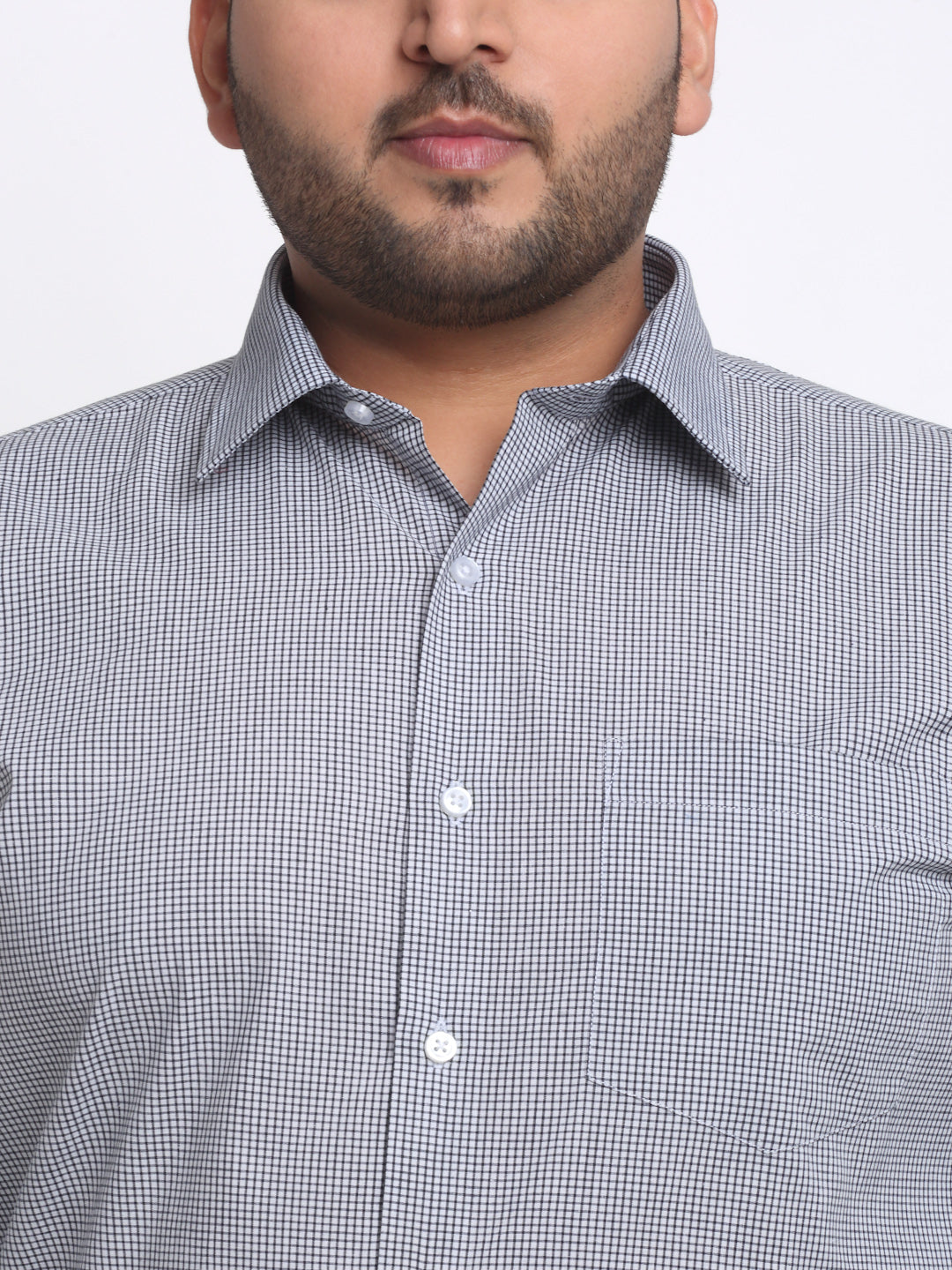 Plus Size  Black Spread Collar Opaque Cotton Formal Shirt