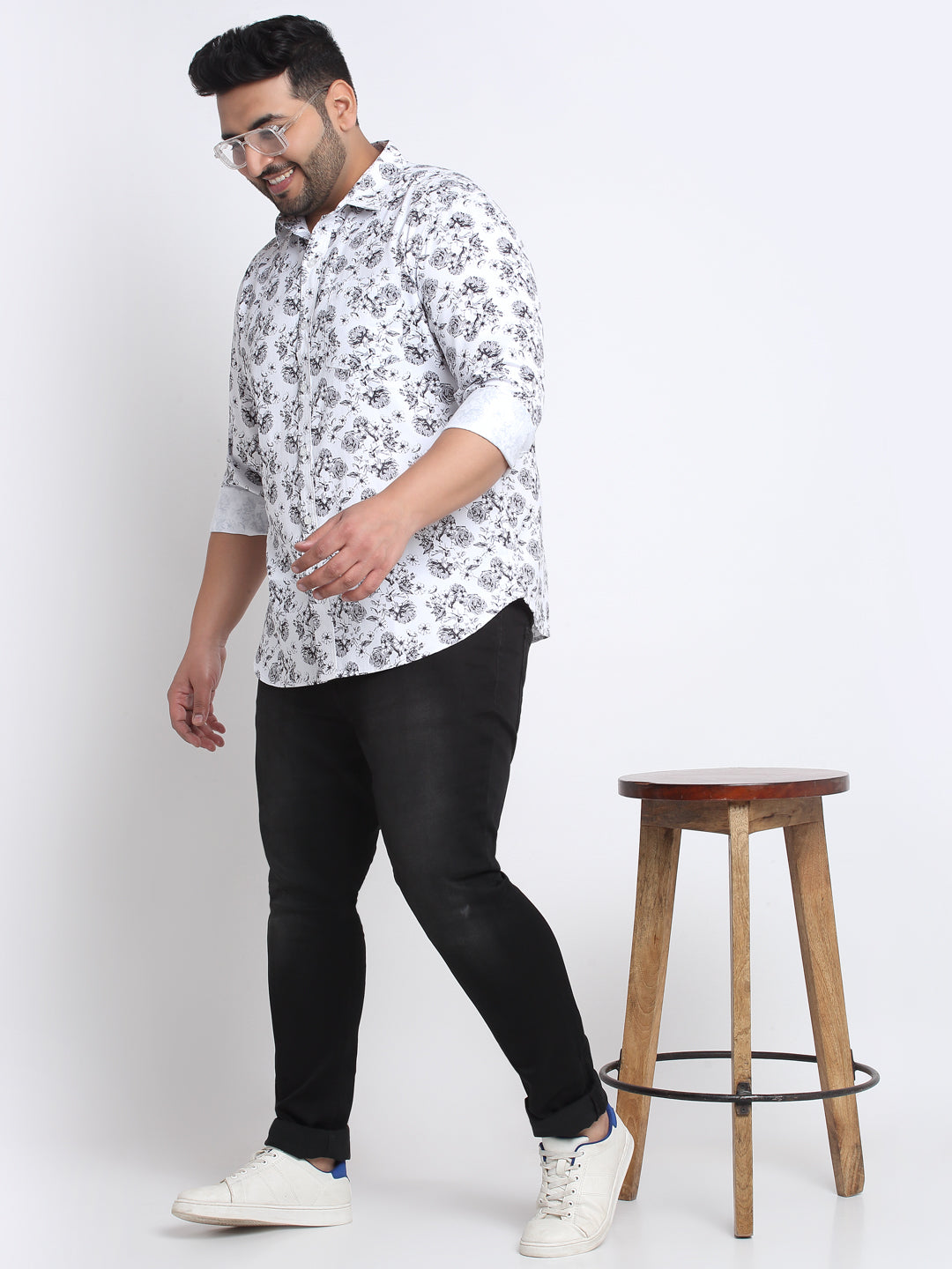 Plus Size Men  Floral Printed Cotton Casual Shirt