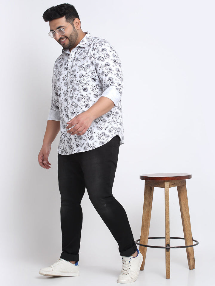 Plus Size Men  Floral Printed Cotton Casual Shirt