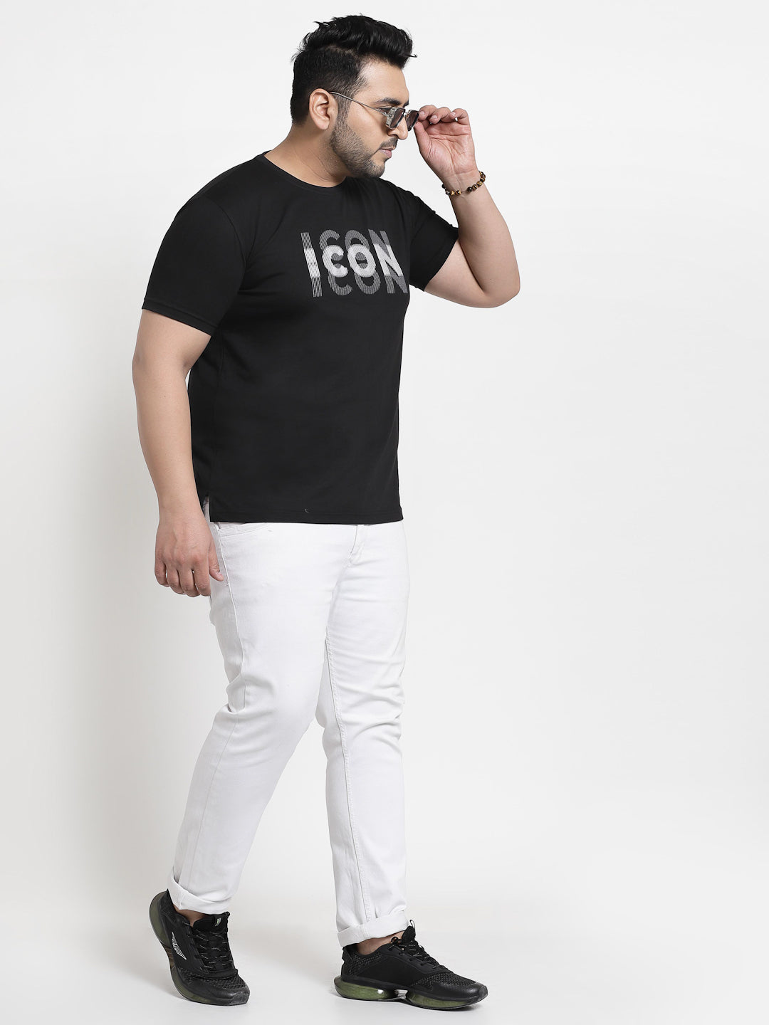 Plus Size Men  Black Typography Printed T-shirt