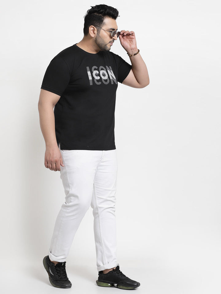 Plus Size Men  Black Typography Printed T-shirt