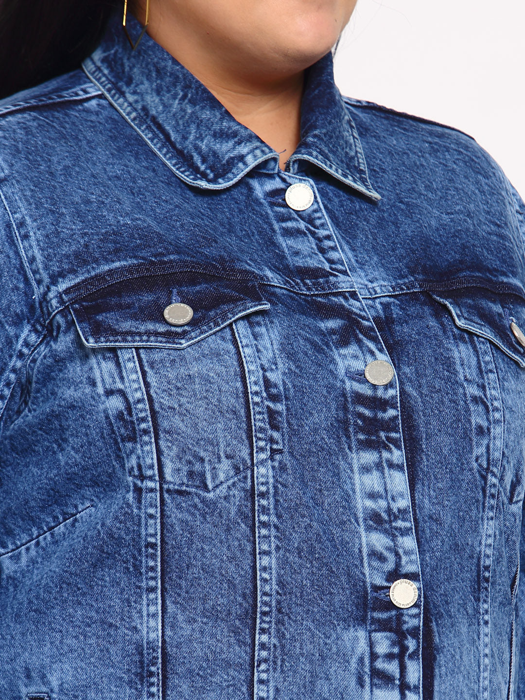 Plus Size Women Blue Washed Denim Jacket
