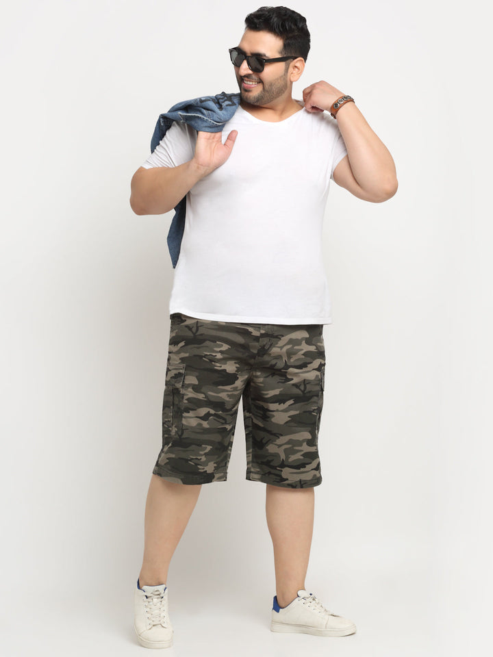 Plus Size Men Camouflage Printed Cotton Shorts