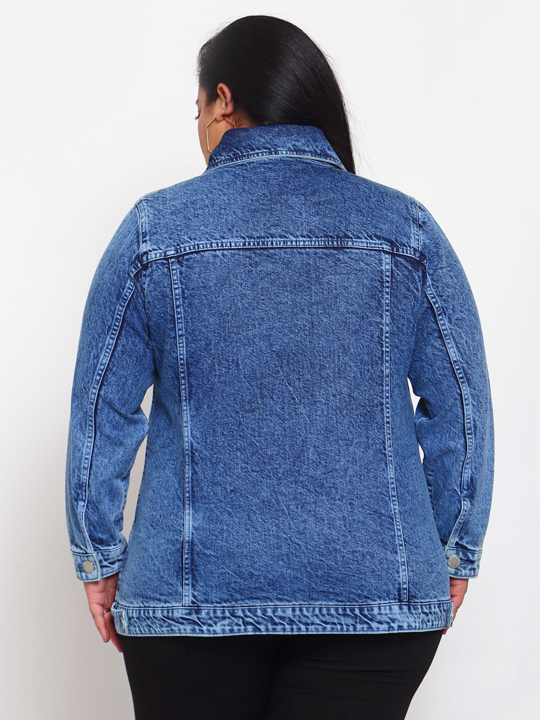 Plus Size Women Blue Washed Denim Jacket