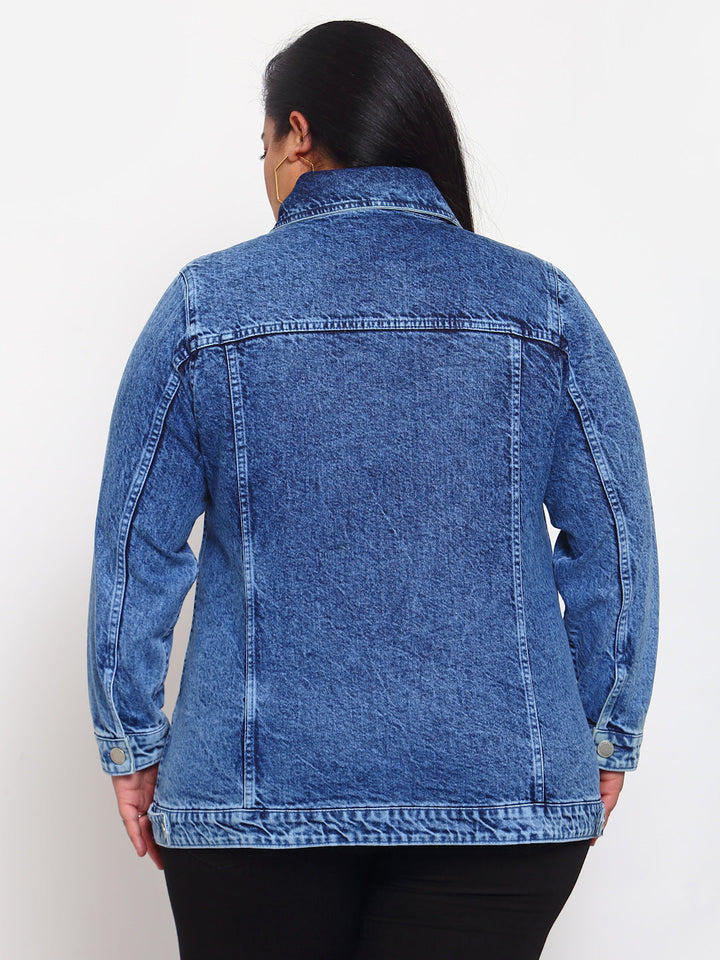 Plus Size Women Blue Washed Denim Jacket