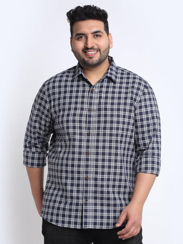 Plus Size Men  Tartan Checks Cotton Casual Shirt