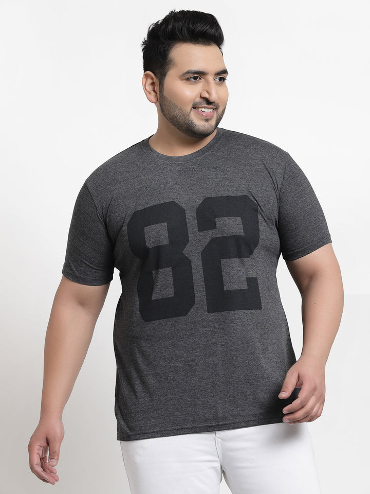 Plus Size Men  Grey Typography Printed Cotton T-shirt