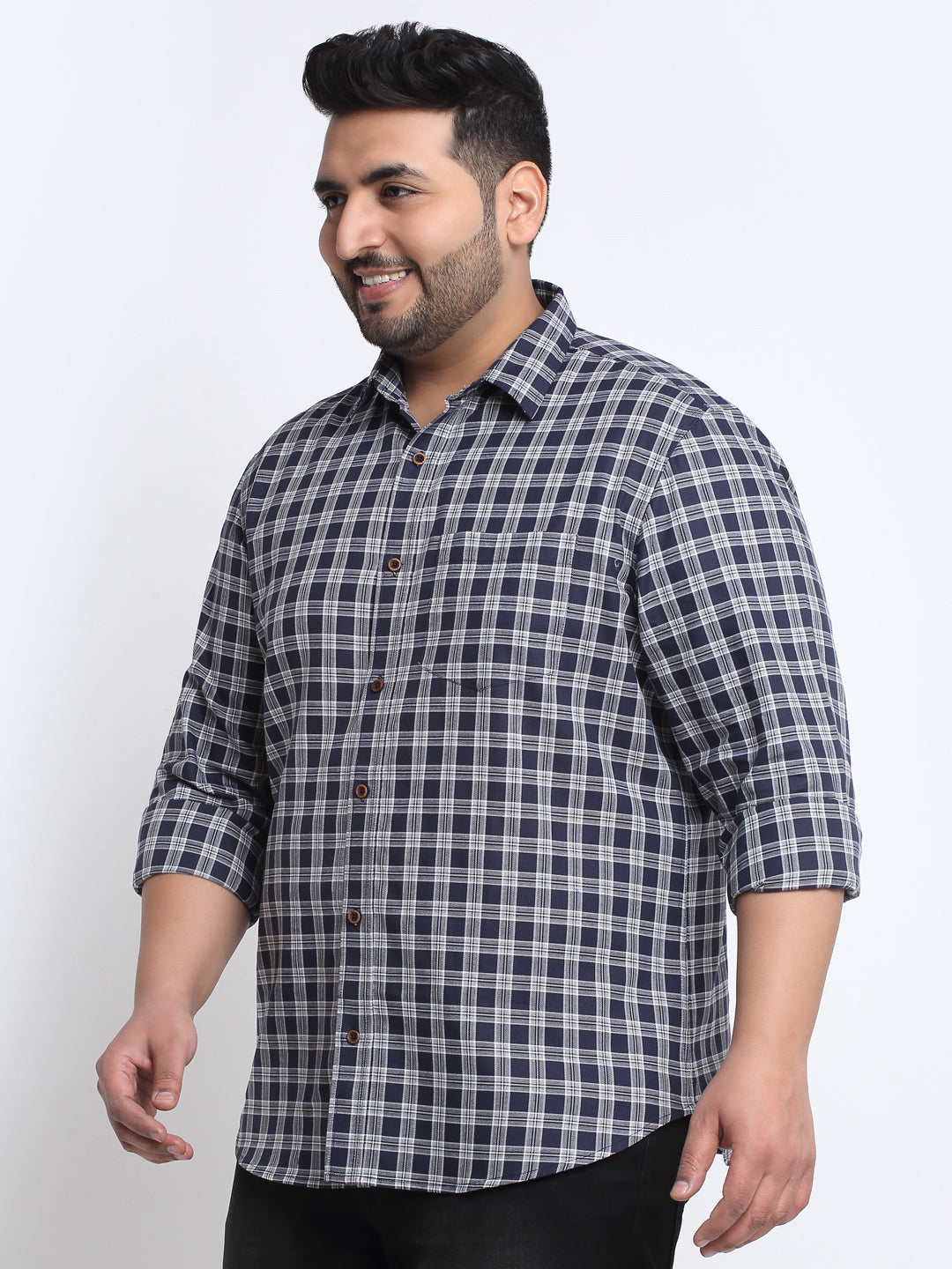 Plus Size Men  Tartan Checks Cotton Casual Shirt