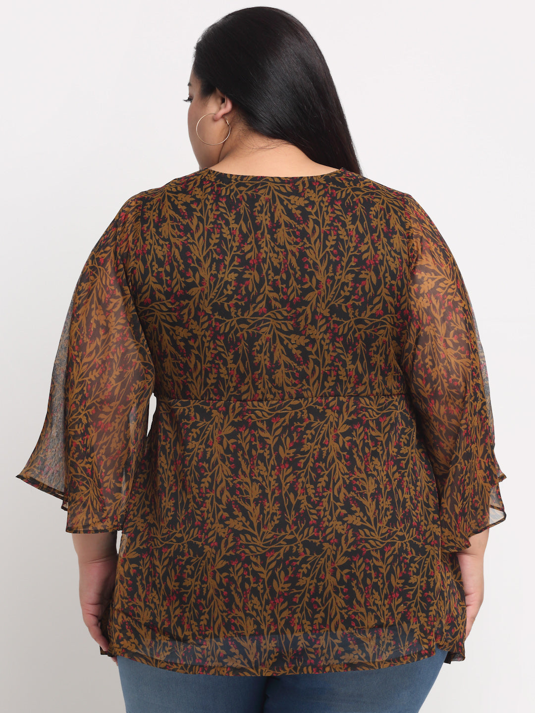 Plus Size Black and Brown  Animal Printed Wrap Top