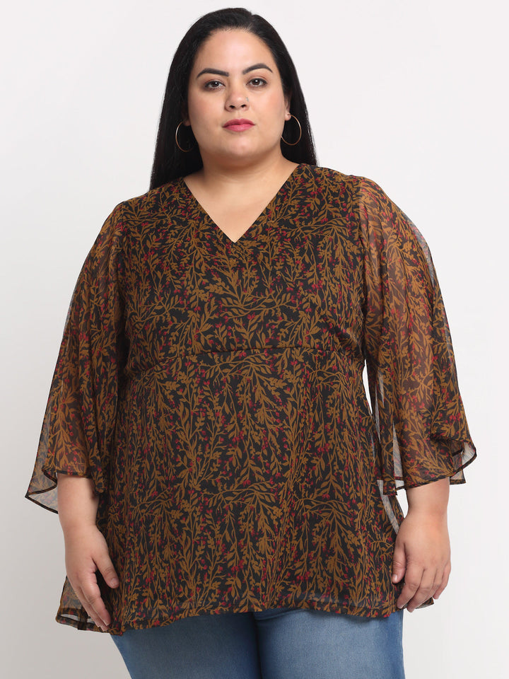 Plus Size Black and Brown  Animal Printed Wrap Top