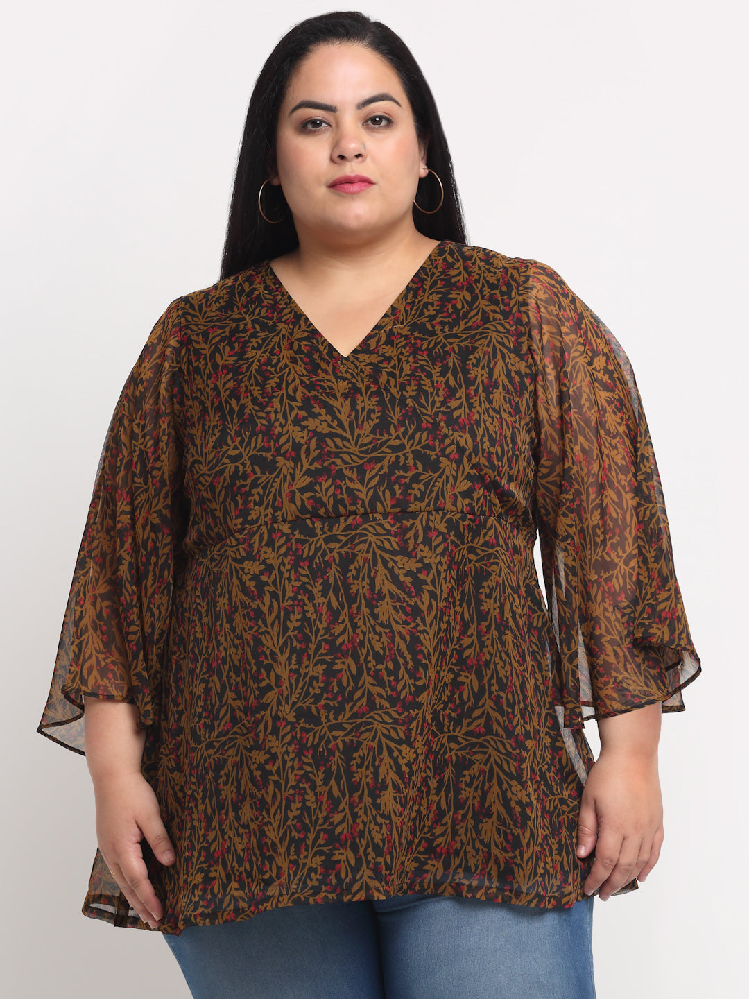 Plus Size Black and Brown  Animal Printed Wrap Top