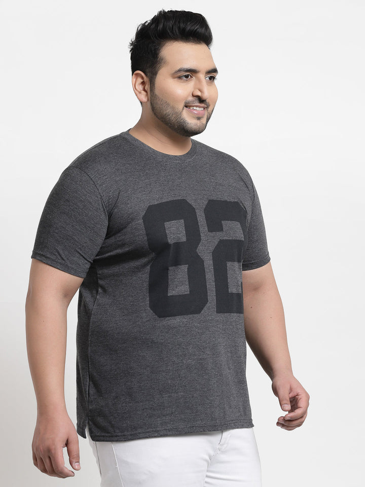 Plus Size Men  Grey Typography Printed Cotton T-shirt