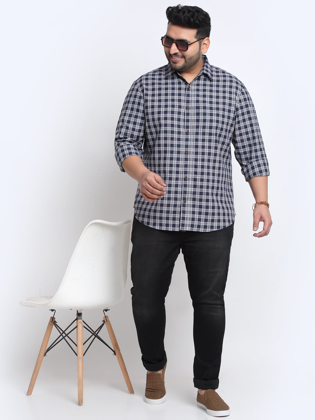 Plus Size Men  Tartan Checks Cotton Casual Shirt