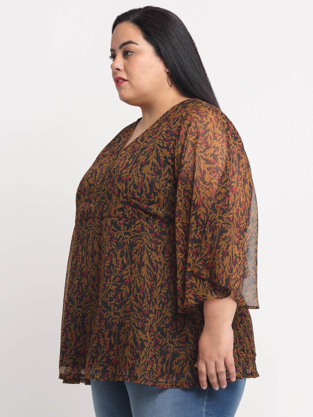 Plus Size Black and Brown  Animal Printed Wrap Top