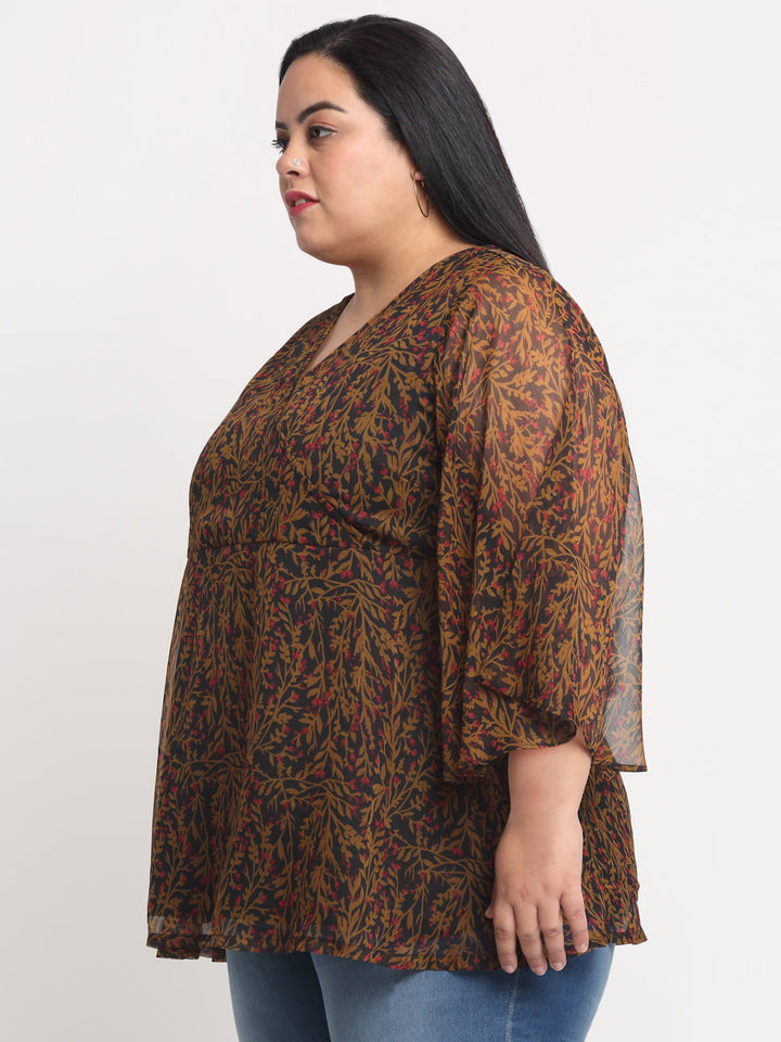 Plus Size Black and Brown  Animal Printed Wrap Top