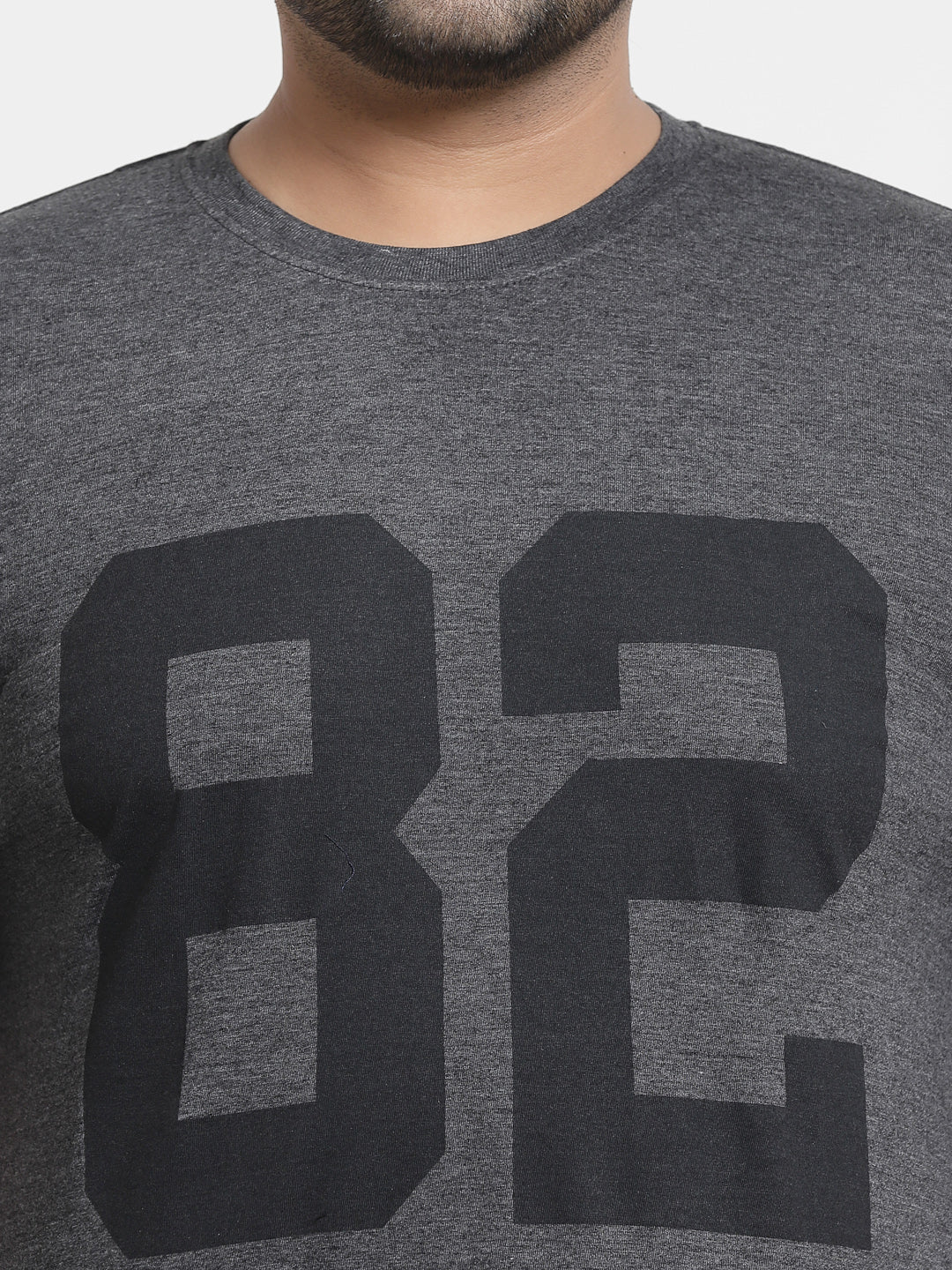 Plus Size Men  Grey Typography Printed Cotton T-shirt