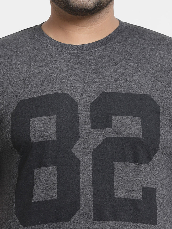Plus Size Men  Grey Typography Printed Cotton T-shirt