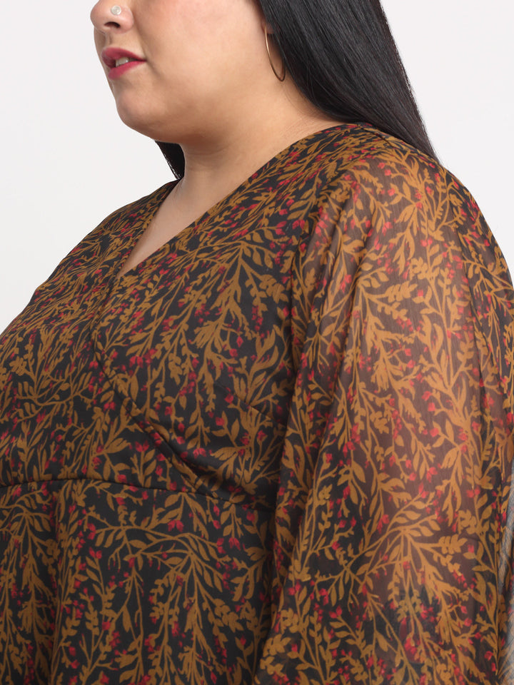 Plus Size Black and Brown  Animal Printed Wrap Top