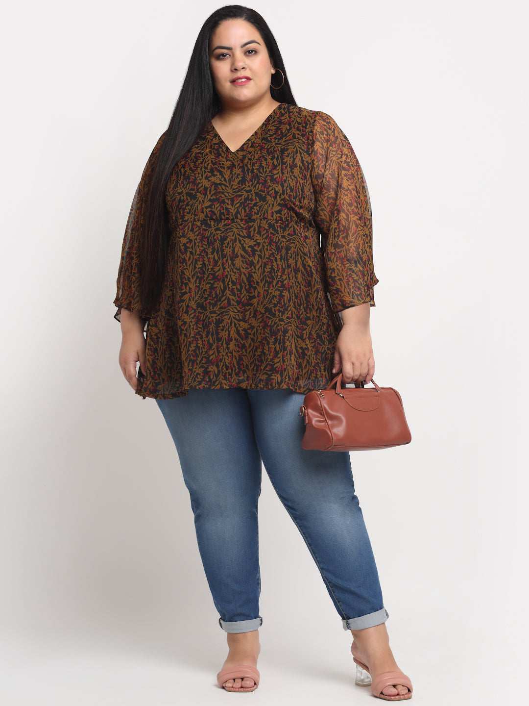 Plus Size Black and Brown  Animal Printed Wrap Top
